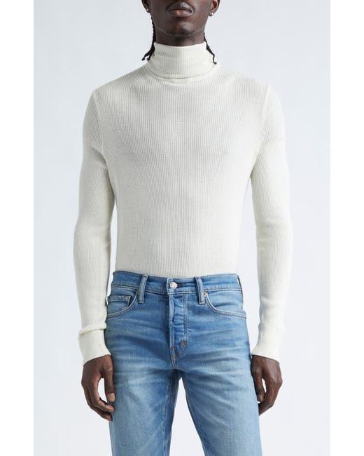 Tom Ford White Wool, Silk & Cashmere Rib Turtleneck Sweater for men