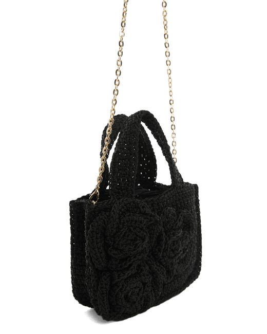 Mango Black Crochet Top Handle Bag