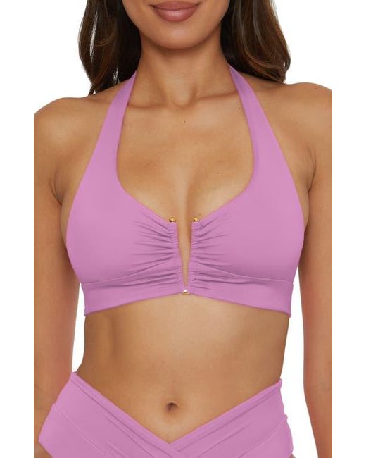 Becca Purple Shirred V-Wire Halter Bikini Top