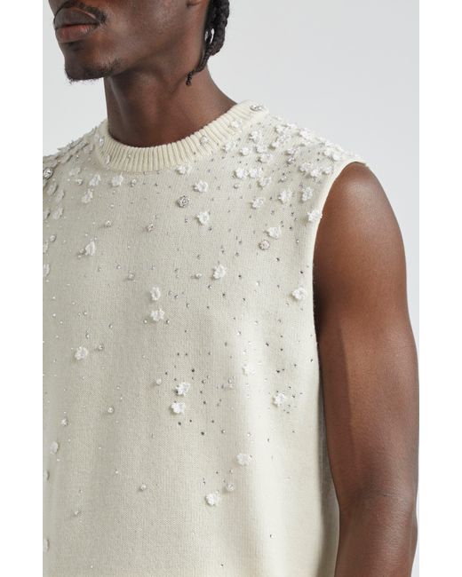 Amiri Natural Shotgun Floral Embroidered Cashmere Sweater Vest for men