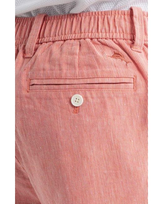 Tommy Bahama Pink Isla Sands Pleated Stripe Linen Blend Shorts for men