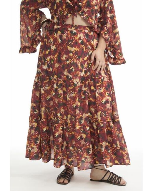 June + Vie Brown Tiered Printed Maxi Skirt