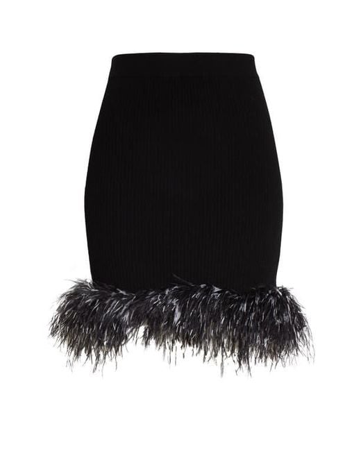 MILLY Black Feather Trimmed Skirt