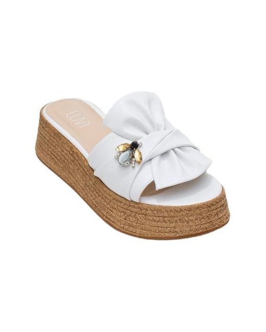 Prologue Shoes White Shara Braided Bow & Bee Buckle Platform Sandal
