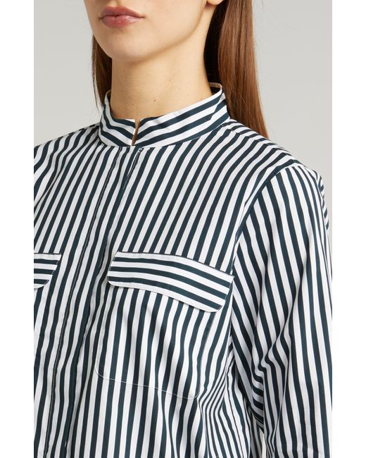 FRAME Multicolor Stripe Organic Cotton Band Collar Shirt