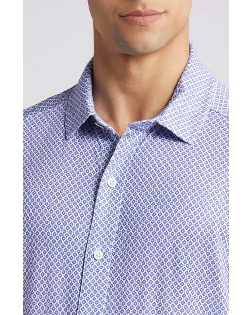 Johnston & Murphy Blue Xc4 Diamond Print Short Sleeve Performance Button-up Shirt for men