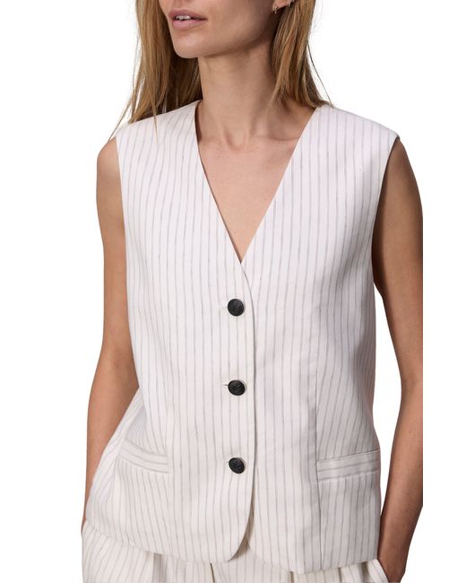 Rag & Bone White Erin Stripe Cotton & Linen Vest