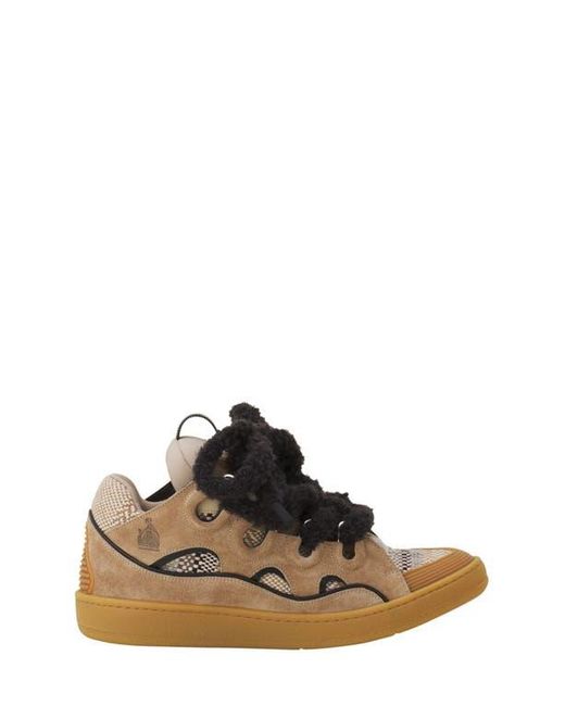 Lanvin Brown Curb Suede Sneakers With Mesh Laces