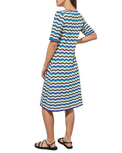 Ming Wang Blue Chevron Stripe Knit Dress