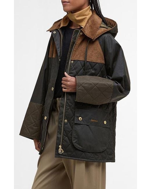 Barbour Black Imelda Water Repellent Mixed Media Jacket With Removable Hood