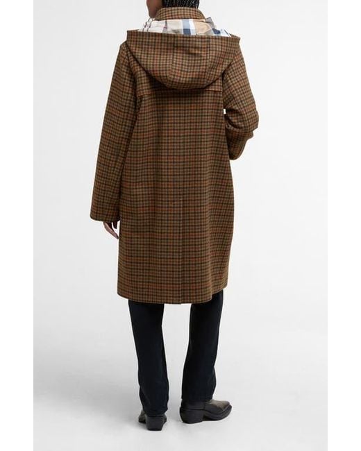 Barbour Melody Houndstooth Check Wool Blend Duffle Coat in Brown
