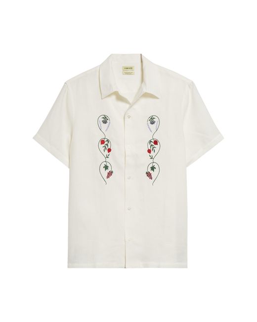 De Bonne Facture White Embroidered Linen Camp Shirt for men