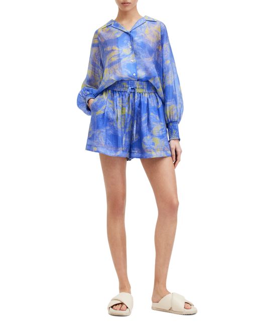 AllSaints Blue Isla Inspiral Drawstring Shorts