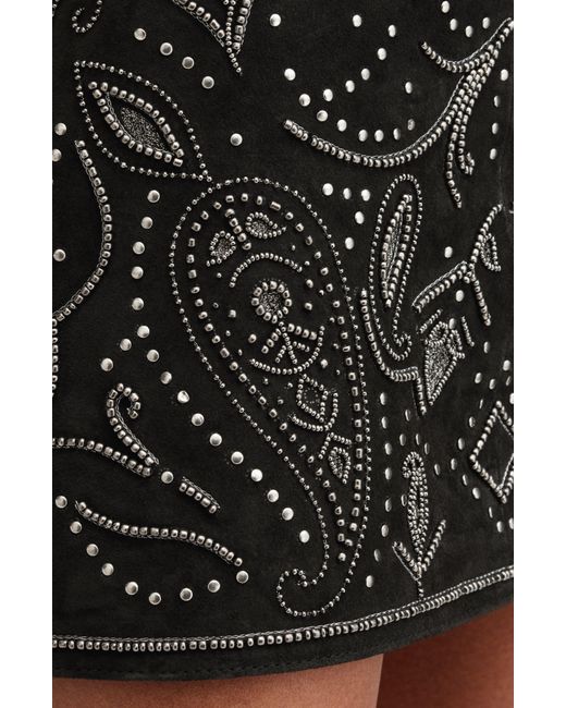AllSaints Black Shai Embellished Leather Miniskirt
