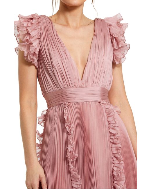 Mac Duggal Pink Pleated Chiffon Cocktail Midi Dress