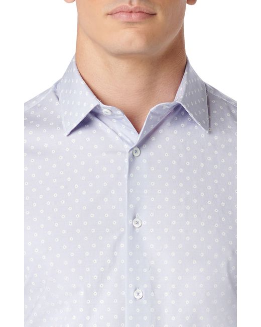 Bugatchi White Miles Ooohcotton Dot Print Short Sleeve Button-up Shirt for men