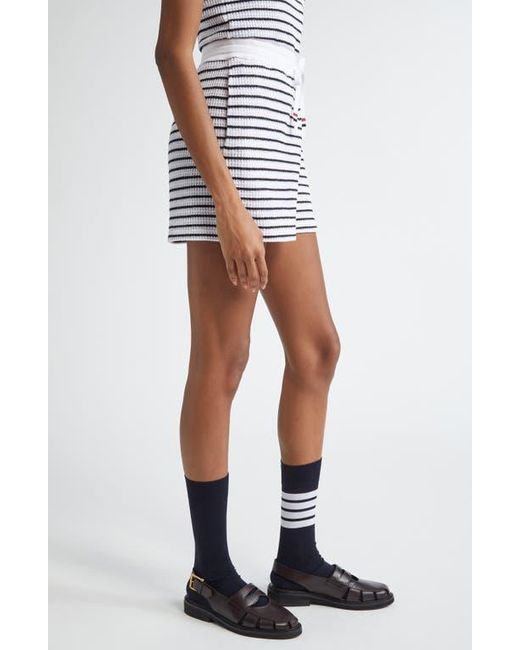 Thom Browne Blue Stripe Waffle Knit Cotton Shorts