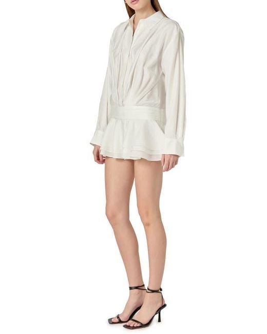 English Factory White Ruffled Long Sleeve Micro-Mini Romper