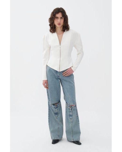 Nocturne White Front Zippered Blouse
