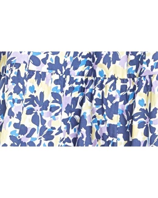 English Factory Blue Floral Ruffle Cap Sleeve Babydoll Minidress