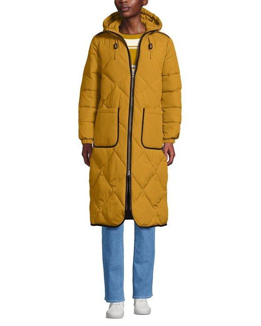 Lands' End Yellow Featherfree Insulated Diamond Quilted Maxi Coat