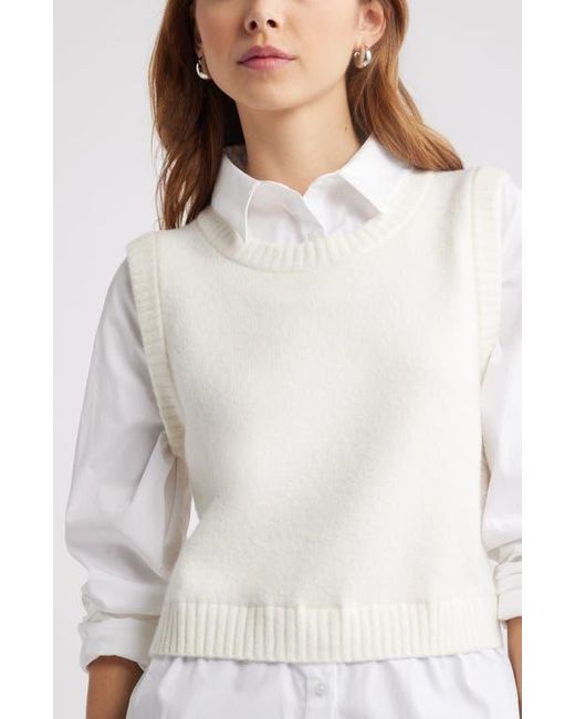 Open Edit White Layered Look Sweater Vest