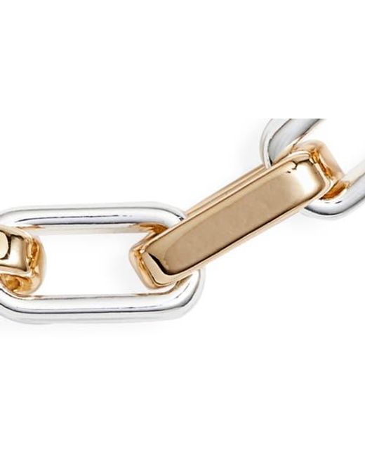 Open Edit Metallic Two Tone Rectangle Link Chain Necklace