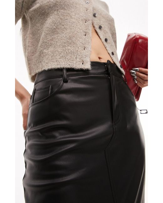TOPSHOP Black Faux Leather Maxi Skirt