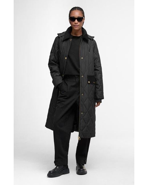Barbour Black Meredith Quilted Hooded Long Coat