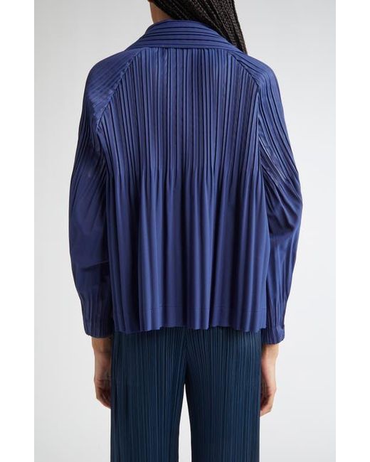 Pleats Please Issey Miyake Blue Smooth Pleated Coat