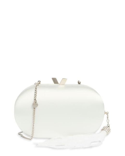 Olga Berg White Jenna Feather Tassel Clutch