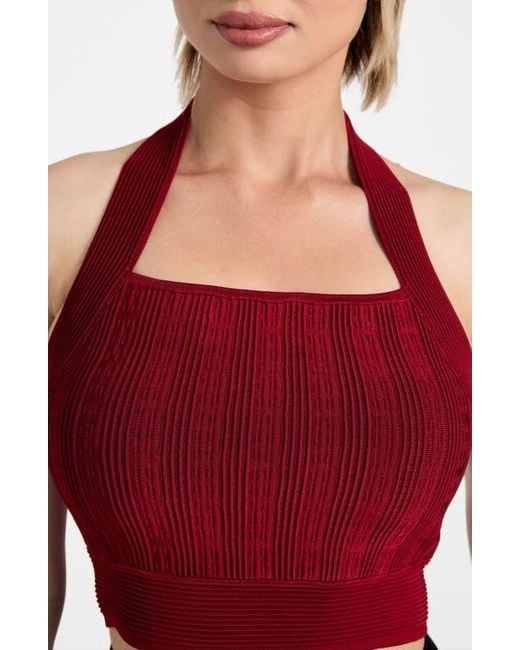 Guess Red Sofie Rib Crop Halter Top