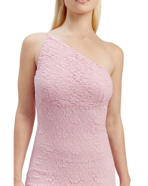 Bardot Pink Albie One-shoulder Stretch Cotton Blend Lace Dress