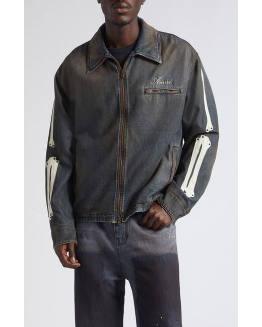 Amiri Gray Bones Denim Jacket for men