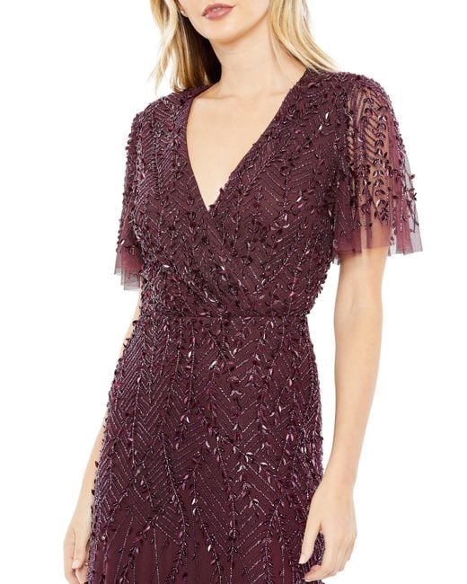 Mac Duggal Beaded Leaves Butterfly Sleeve Gown in Purple Lyst