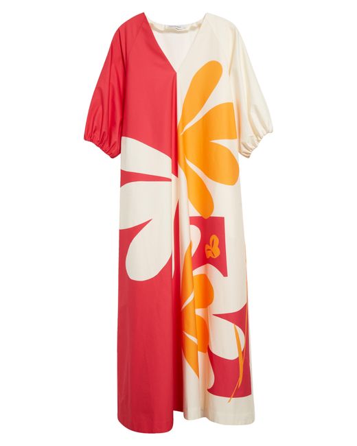 Marimekko Red Karkelo Kolmikko Floral Colorblock Stretch Cotton Shift Dress