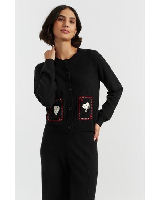 Chinti & Parker Black Wool Cashmere Snoopy & Charlie Cardigan