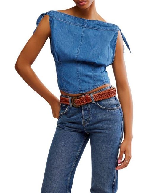 Free People Blue Louie Denim Off The Shoulder Top