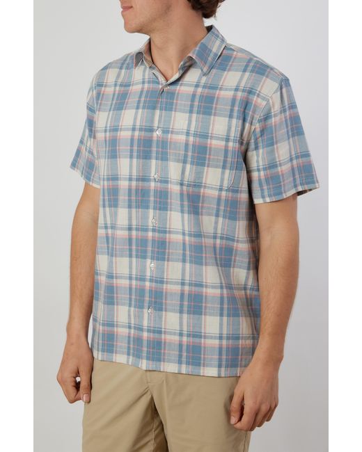 Rainforest Blue Old Harbour Plaid Cotton Short Sleeve Button-up Shirt for men