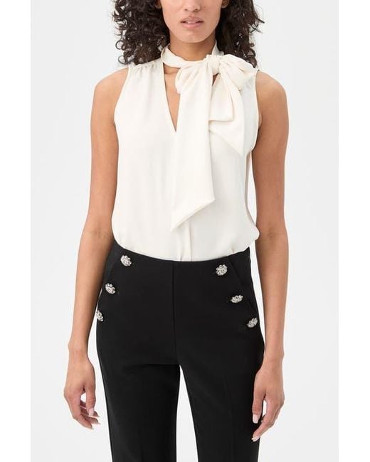 Trina Turk White Alora 2 Sleeveless Tie Neck Top