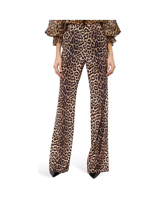 Alice + Olivia Brown Remi Leopard Satin Crepe Bootcut Pants