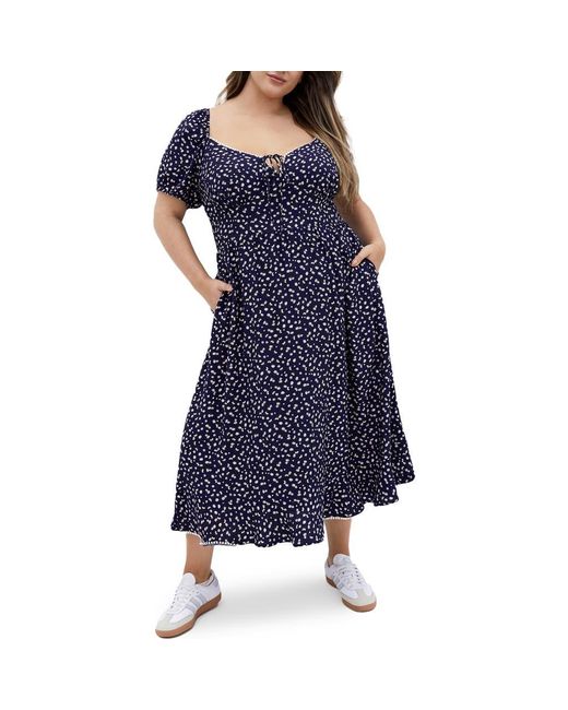 City Chic Blue Dress Sky Floral Midi Dress