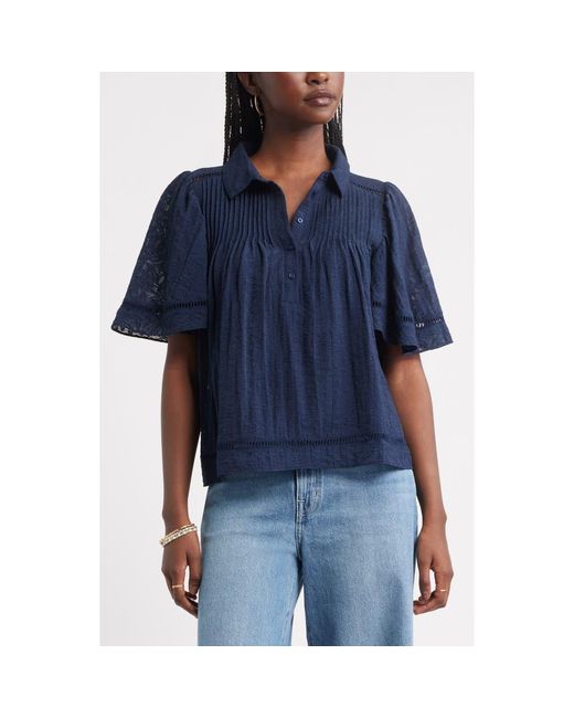 Treasure & Bond Blue Flutter Sleeve Popover Top