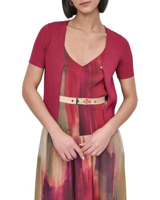 DKNY Red Hook & Eye Short Sleeve Rib Cardigan
