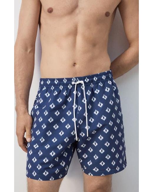 Mango Blue Print Swim Trunks for men