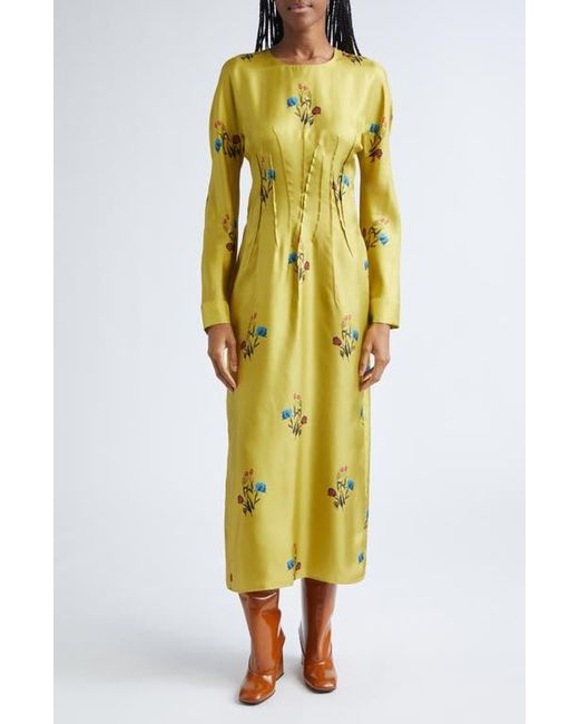 Marni Yellow Tulip Print Silk Twill Dress