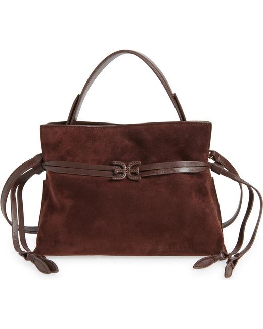 Sam Edelman Brown Small Poppy Drawstring Leather Crossbody Bag