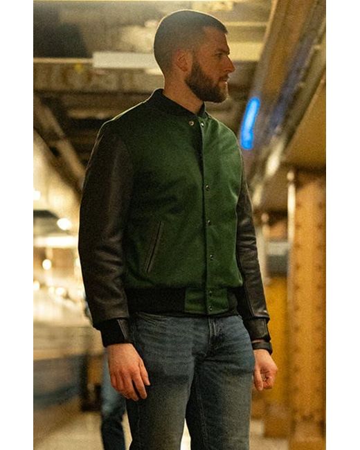 Last Wolf Green Pine Varsity Jacket for men
