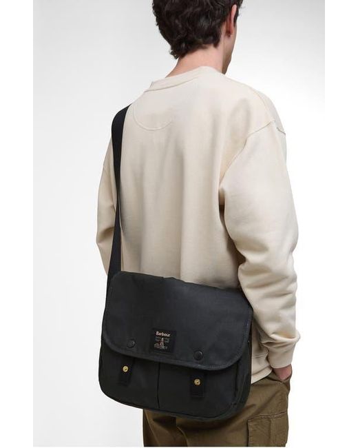 Barbour Black Field Riever Wax Cotton Crossbody Bag for men