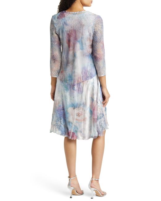 Komarov Print Charmeuse & Chiffon Midi Dress & Jacket in Blue Lyst